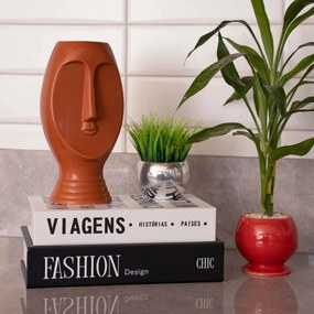 Vaso Decorativo Rosto em Cerâmica Terracota 23,5x11 cm - D'Rossi