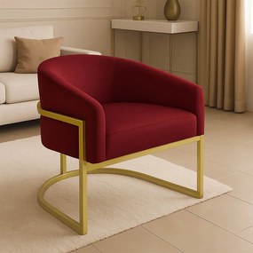 Poltrona Sala Decorativa Industrial Dourada Arielle Veludo Marsala D03 - D'Rossi