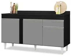 Balcão Gabinete para Pia com Tampo 150cm 3 Portas 1 Gaveta Dakota Pret
