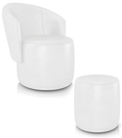 Poltrona e Puff Redondo Orgânico para Sala Malu Sintético PU M11 - D'Rossi - Branco