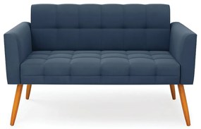 Sofá Namoradeira Elisa Suede Pés Palito Castanho - D'Rossi - Azul Marinho