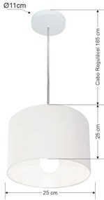Lustre Pendente Cilíndrico Md-4201 Cúpula em Tecido 25x25cm Branco - Bivolt