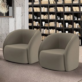 Kit 2 Poltronas Decorativas  Sala de Estar Clarke Veludo Castor G45 - Gran Belo