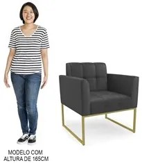 Sofá Namoradeira e 1 Poltrona Base Industrial Dourado Ana Sintético Pr