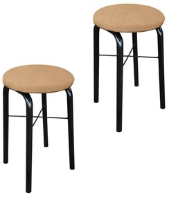 Kit 02 Banquetas Baixa Manu Suede - Caramelo Sisal