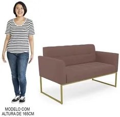 Sofá Namoradeira e 1 Poltrona Base Industrial Dourado Ana Veludo Rosê