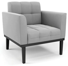 Sofá Namoradeira e 2 Poltronas Base de Madeira Preto Elisa Suede D03 - D'Rossi - Cinza