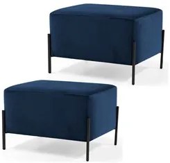 Kit 2 Puffs Decorativos 60cm Base Aço Status C-304 Veludo Azul Marinho