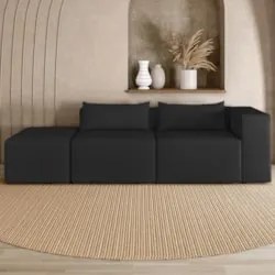 Sofá 4 Lugares 323cm Com Puff Esquerdo Fay Veludo Preto Z55 - Mpozenat