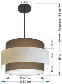 Lustre Pendente Cilíndrico Md-4384 Cúpula em Tecido Caqui Linho Bege Tam 50cm