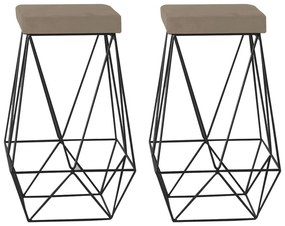 Kit 2 Banqueta Decorativa Kathy Base Preta Suede Cappuccino G41 - Gran Belo