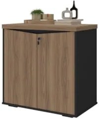 Balcão Para Escritório 74cm 2 Portas Rayly Nogal/Preto A06 - Mpozenato