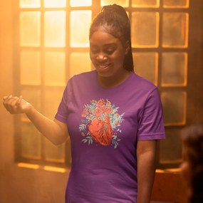 Camiseta Baby Look Coração Florido de Amor - Roxo - P