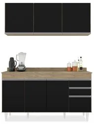 Armário Aéreo Argélia e Balcão Gabinete 150cm Marrocos Castanho/Preto