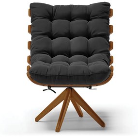 Poltrona Giratória Costela Suede Preto Base de Madeira MA30 M11 - D'Rossi
