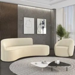 Sofá 4 Lugares 220cm Wendi e Poltrona Steve Suede Bege I01 - Mpozenat