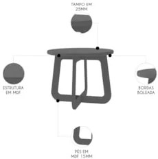 Mesa Centro Redonda 59cm Para Sala MDF Rexxar Grafite A09 - Mpozenato