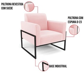 Poltrona Base Industrial Alta Preto Marisa Suede D03 - D'Rossi - Rosa Bebê