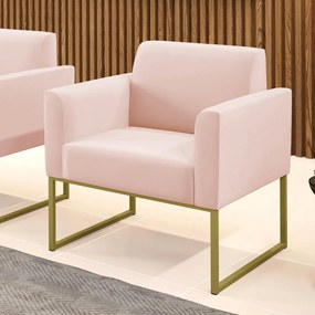 Poltrona Sala Decorativa Marisa Industrial Dourado Veludo D03 - D'Rossi - Rose