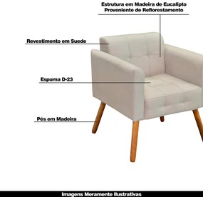 Kit 2 Poltronas Decorativas Pés Palito Karen Suede Bege G19 - Gran Belo