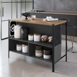 Mesa Bancada Gourmet Ilha Industrial Glenda Mel/Grafite Z54 - Mpozenat