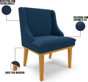 Cadeira Sala de Jantar Base Madeira Castanho Liz Bouclê D03 - D'Rossi - Azul