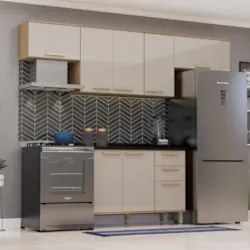 Armário Cozinha 4 Peças CP03 Com Tampo Nádia Mocca/Avelã L01 - Mpozena