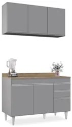 Armário Cozinha e Balcão Com Tampo 120cm Michigan Cinza     - Lumil