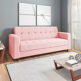 Sofá 03 Lugares Arezzo Suede Rosa Bebê Pés Chanfrado Tabaco - D'Rossi