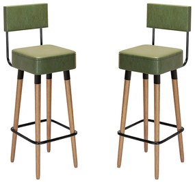 Kit 2 Banquetas Barcelona Pés Palito de Madeira Corano Verde - Sheep Estofados - Verde