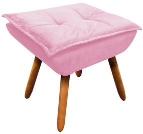 02 Poltronas e 01 Puff Pé Palito de Madeira Opala Suede D03 - D'Rossi - Rosa Bebê