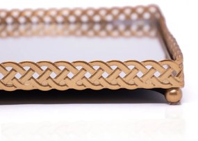 Bandeja Decorativa Retangular Em Metal Rose Com Espelho 2x25x15 cm - Indo Decorar