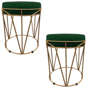 Kit 02 Puffs Multiuso com Mesa Babu 2 em 1 Suede Verde Base Dourado - D'Rossi