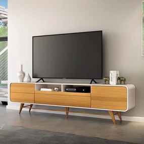 Rack para Sala Bancada de TV 85 Pol 220cm Alissa H01 - D'Rossi - Off White e Cinamomo