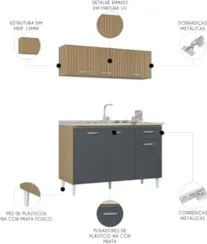 Armário e Balcão com Pia 120cm Classic Ripado Damasco Cinza Z46 - Mpoz