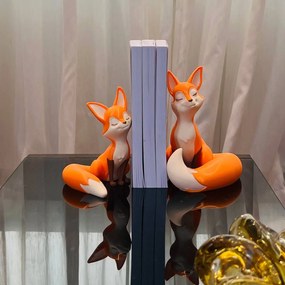 Aparador de Livros Escultura Mãe e Filhote Raposas Raposinha