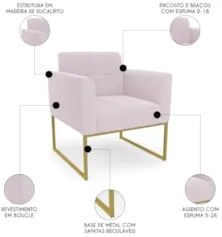Poltrona Para Sala Base Industrial Dourado Ana Bouclé Rosê - Ibiza