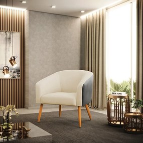 Poltrona Decorativa Pé Palito Castanho Stella Preto/Linho Areia D03 - D'Rossi