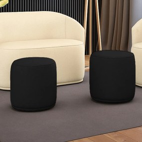 Puff Redondo Orgânico para Sala Kit 2 Malu Linho M11 - D'Rossi - Preto