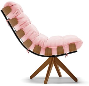 Poltrona Giratoria Costela Kit 2 Suede Rosa Bebê Base de Madeira MA30 M11 - D'Rossi