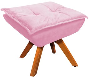Puff Decorativo Base Giratória em Madeira Charger Suede Rosa G19 - Gran Belo