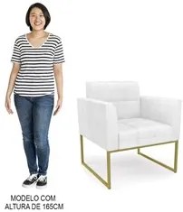 Poltrona Decorativa Base Industrial Dourado Ana Sintético PU Branco -