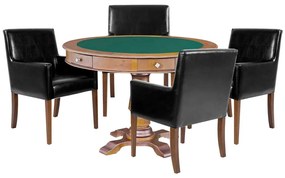 Mesa de Jogos Carteado Victoria Redonda Tampo Reversível Amêndoa com Kit 4 Cadeiras Liverpool Corino Preto Liso G36 G15 - Gran Belo