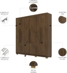 Guarda Roupa Casal 218cm 6 Portas Elegance Imbuia Rústico   - Vila Ric