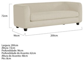 Sofá 3 Lugares Luxo Recepção Escritorio Sala Veneza 200cm Linho - ADJ Decor