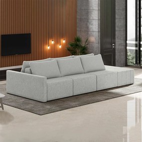 Sofá Ilha Modulado Milos 342cm Puff Lateral Linho Cinza Claro G33 - Gran Belo
