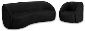 Conjunto Sofá Sala de Estar Bipartido 240cm e Poltrona Clarke PU Preto Manchado G45 - Gran Belo