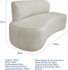 Kit Recamier Curvo Amsterdã 140cm e 2 Poltronas Amore Luxo Linho