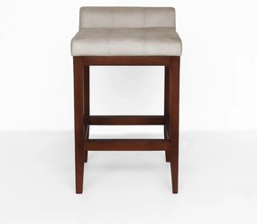 Banqueta Alta Lotus Base Madeira Maciça Estofada Suede Bege