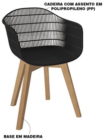 Cadeira Decorativa Sala e Cozinha Aquilae com Braço (PP) Preto G56 - Gran Belo